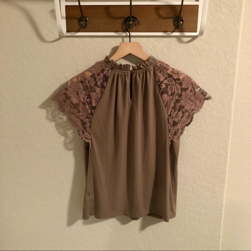 Worthington Taupe High Neck Medium Blouse - Picture 2 of 5